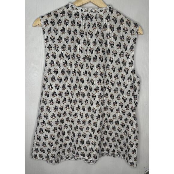 Talbots Ruffle High Neck Sleeveless Floral Silver Metallic Blouse Women Size PXL - Picture 4 of 7